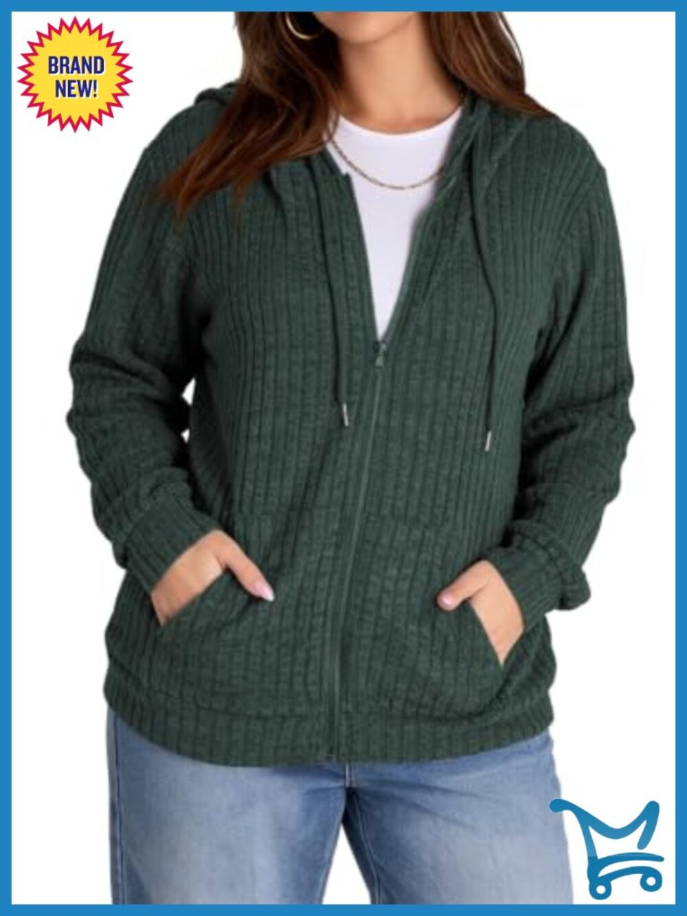 Plus Size Zip Up Hooded Sweatshirt Long Sleeve Drawstring Pocket